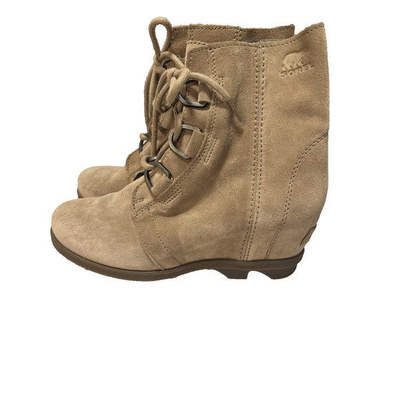 Sorel Youth 5 Joan Of Arctic Wedge II Ash Brown Suede Lace Up Neutral Gorpcore - Picture 3 of 6